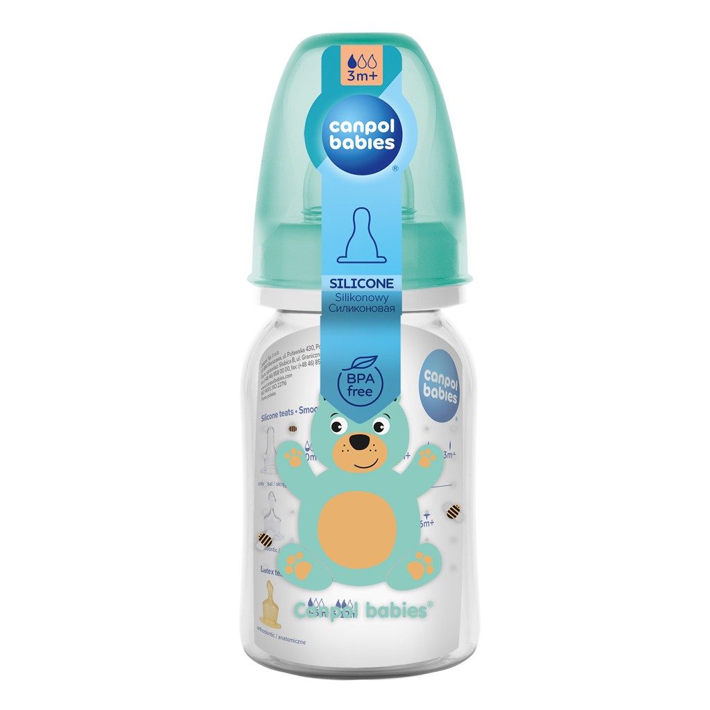 CANPOL BABIES Fľaša s potlačou CUTE ANIMALS 120ml - zelená – Obrázok 3
