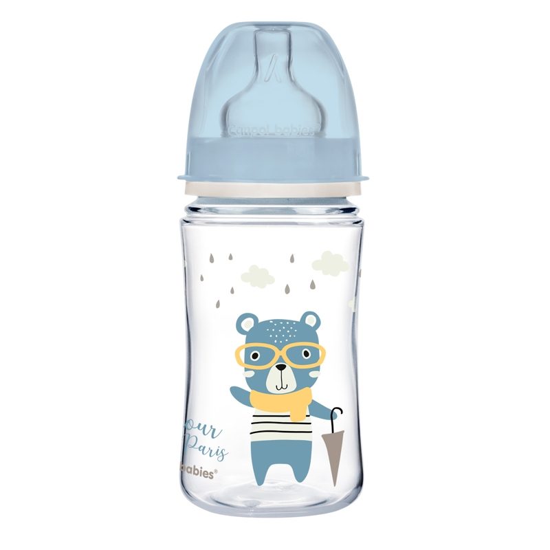 CANPOL BABIES Fľaša so širokým hrdlom Bonjour Paris 240 ml modrá