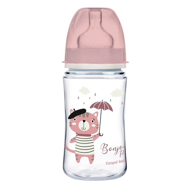 CANPOL BABIES Fľaša so širokým hrdlom Bonjour Paris 240 ml ružová