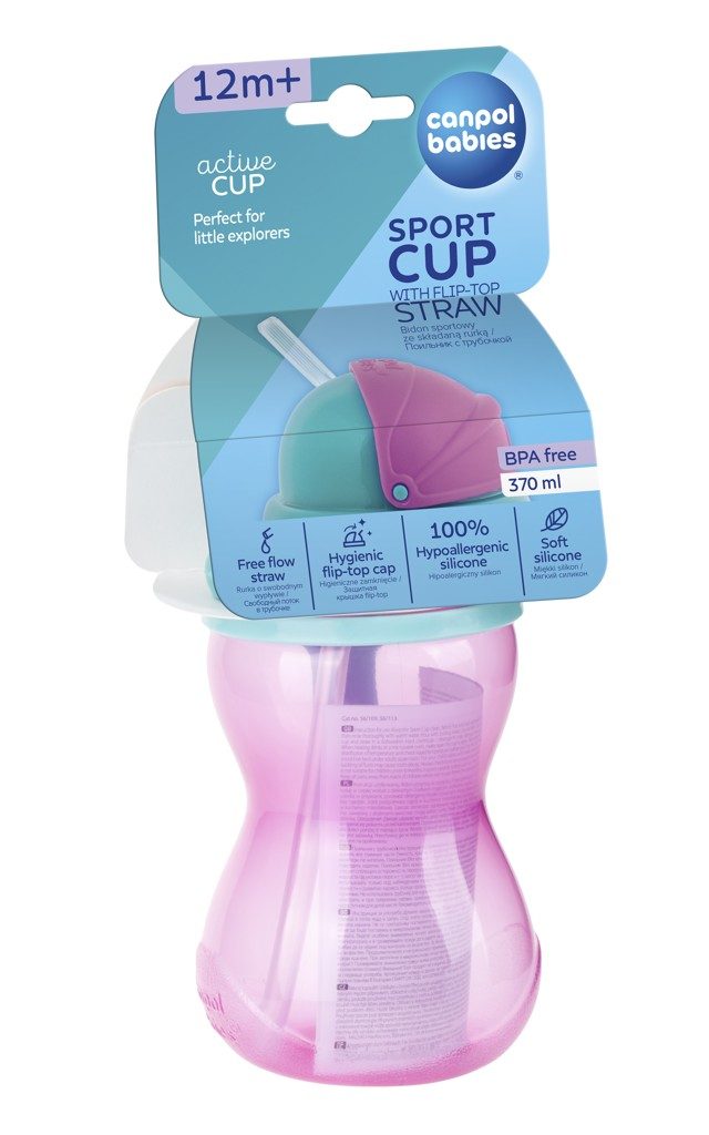 CANPOL BABIES Fľaša športová so slamkou 370ml - ružová – Obrázok 2