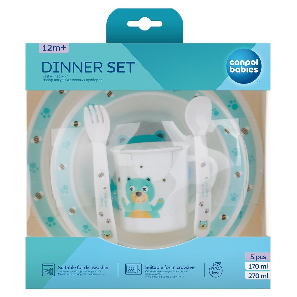 CANPOL BABIES Súprava plastová s príborom Cute Animals medvedík – Obrázok 3