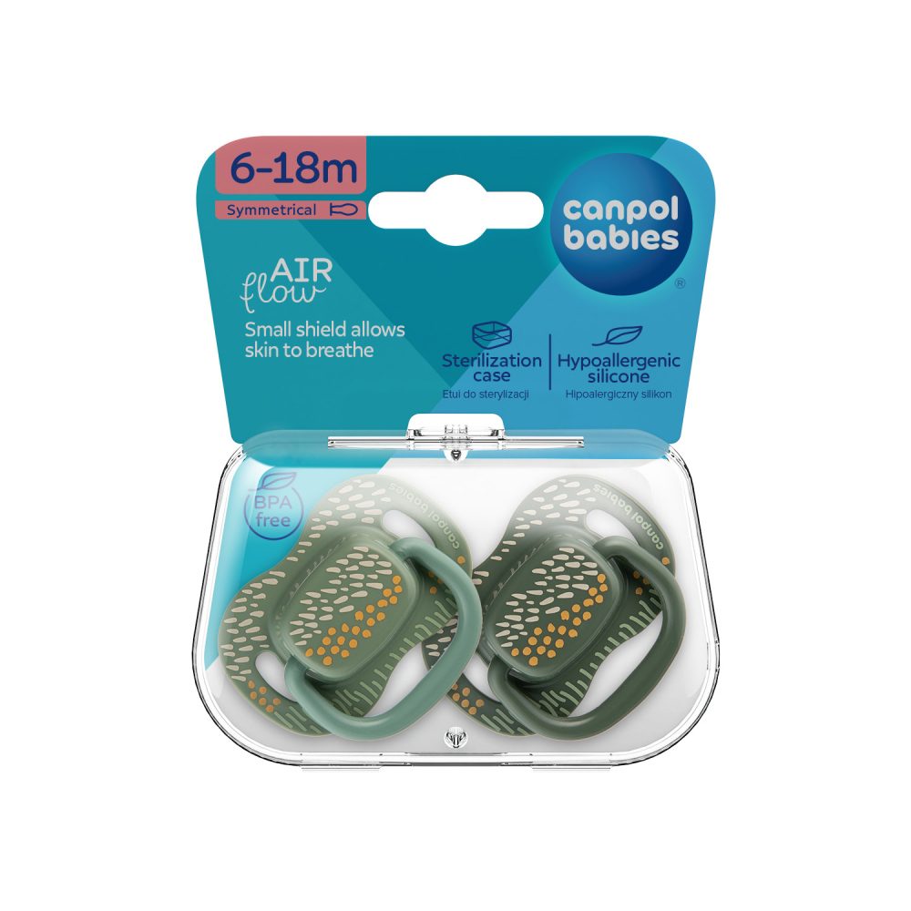 CANPOL BABIES Set symetrických silikónových cumlíkov Mountains 6-18m 2ks zelený – Obrázok 5