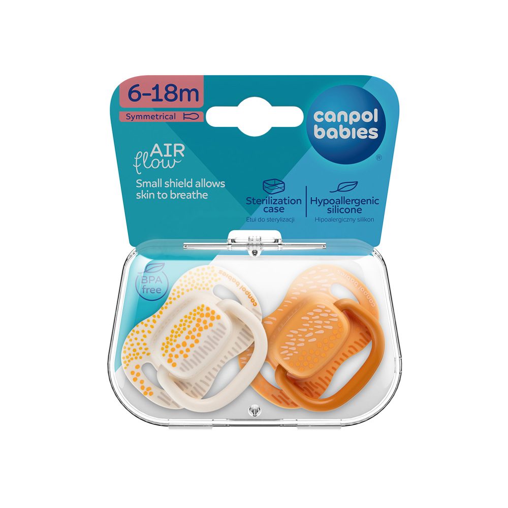 CANPOL BABIES Set symetrických silikónových cumlíkov Mountains 6-18m 2ks žltý – Obrázok 5