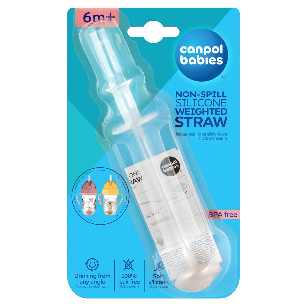 CANPOL BABIES Slamka silikónová netečúca so závažím sivá pre hrnčeky 56/606 a 56/607 – Obrázok 3