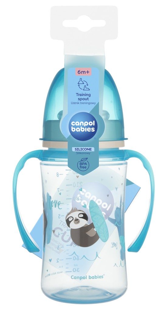 CANPOL BABIES Tréningový hrnček Exotic Animals 240 ml modrý – Obrázok 3