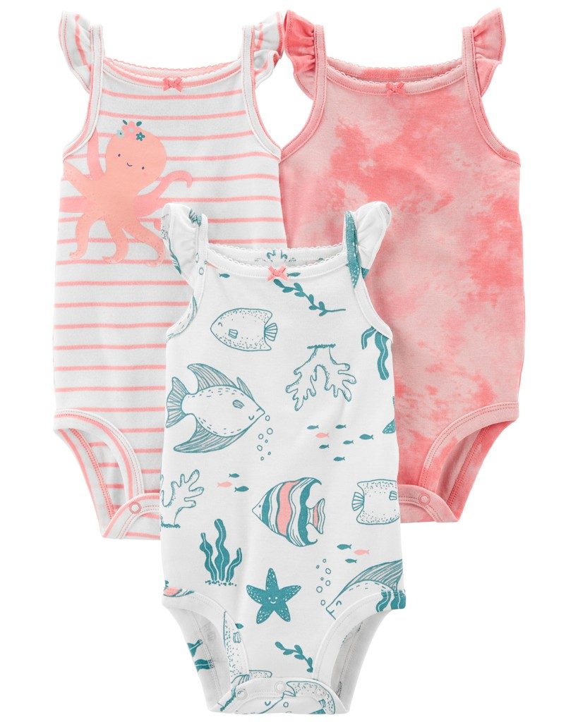 CARTER'S Body bez rukávov Pink Ocean dievča 3ks 9m – Obrázok 2