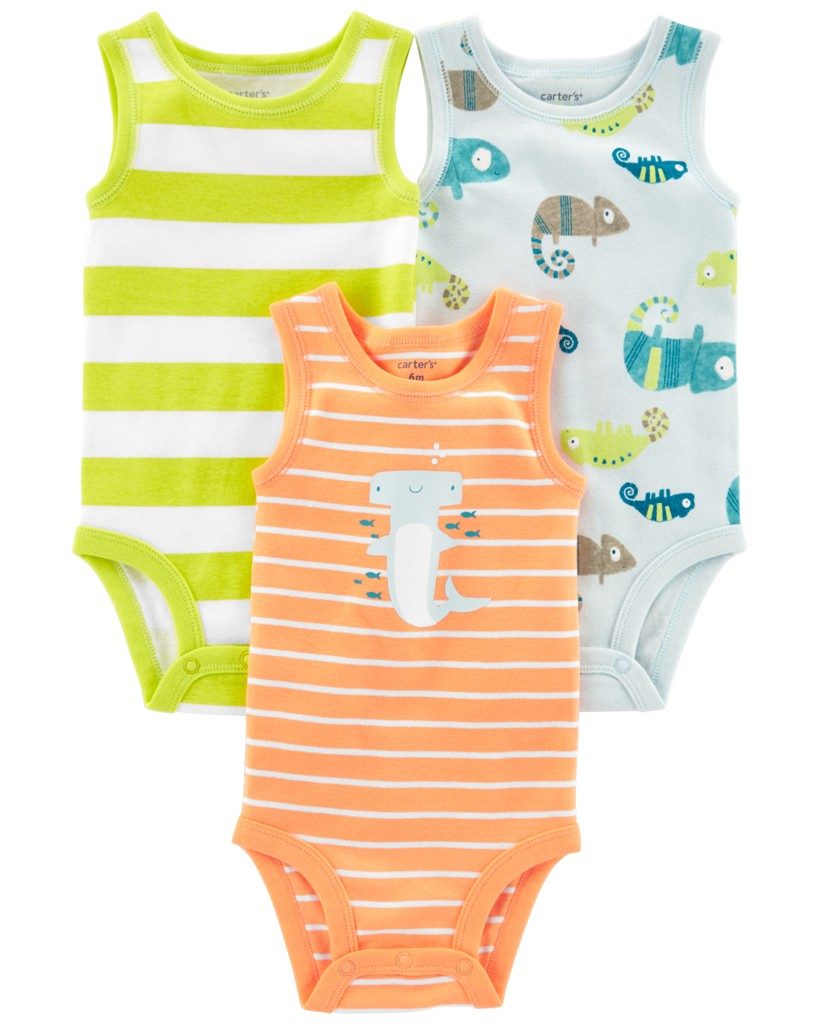 CARTER'S Body bez rukávov Stripes Animals chlapec 3ks 9m – Obrázok 2