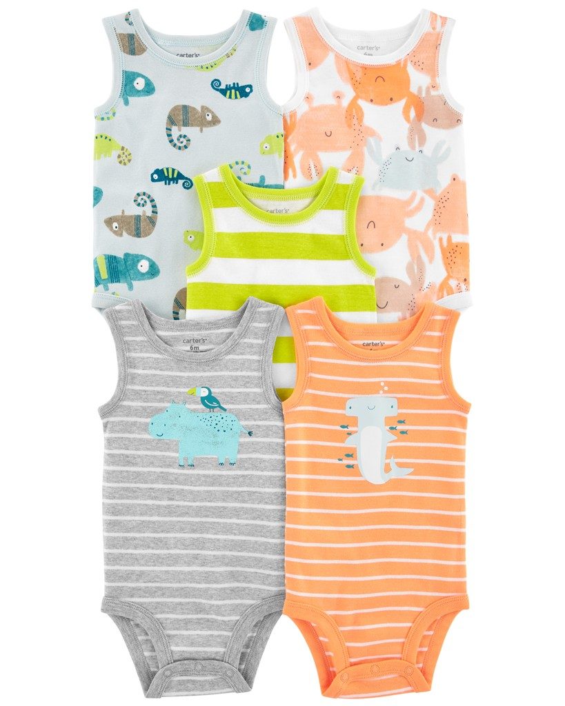 CARTER'S Body bez rukávov Stripes Animals chlapec 5ks 3m – Obrázok 2