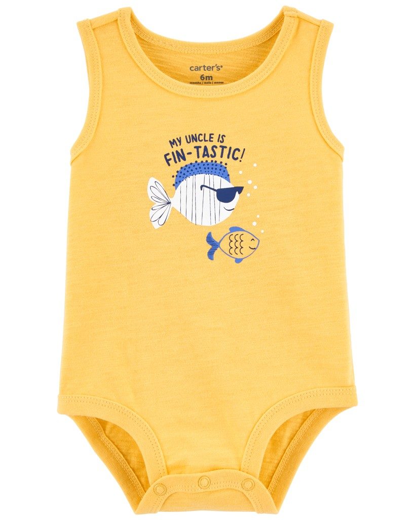 CARTER'S Body bez rukávov Yellow Fish chlapec 9m – Obrázok 2
