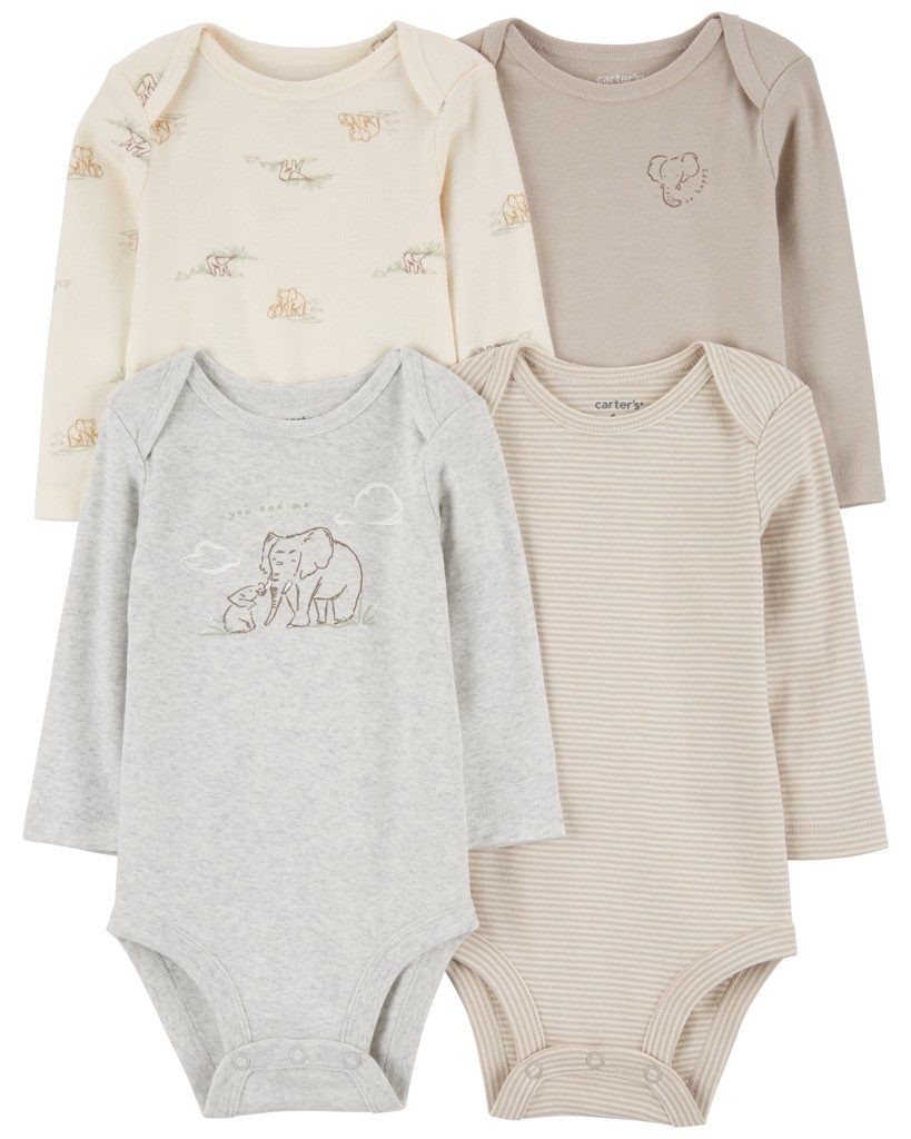 CARTER'S Body dlhý rukáv Gray Elephant neutrál 4ks 12m/ veľ. 80 – Obrázok 2