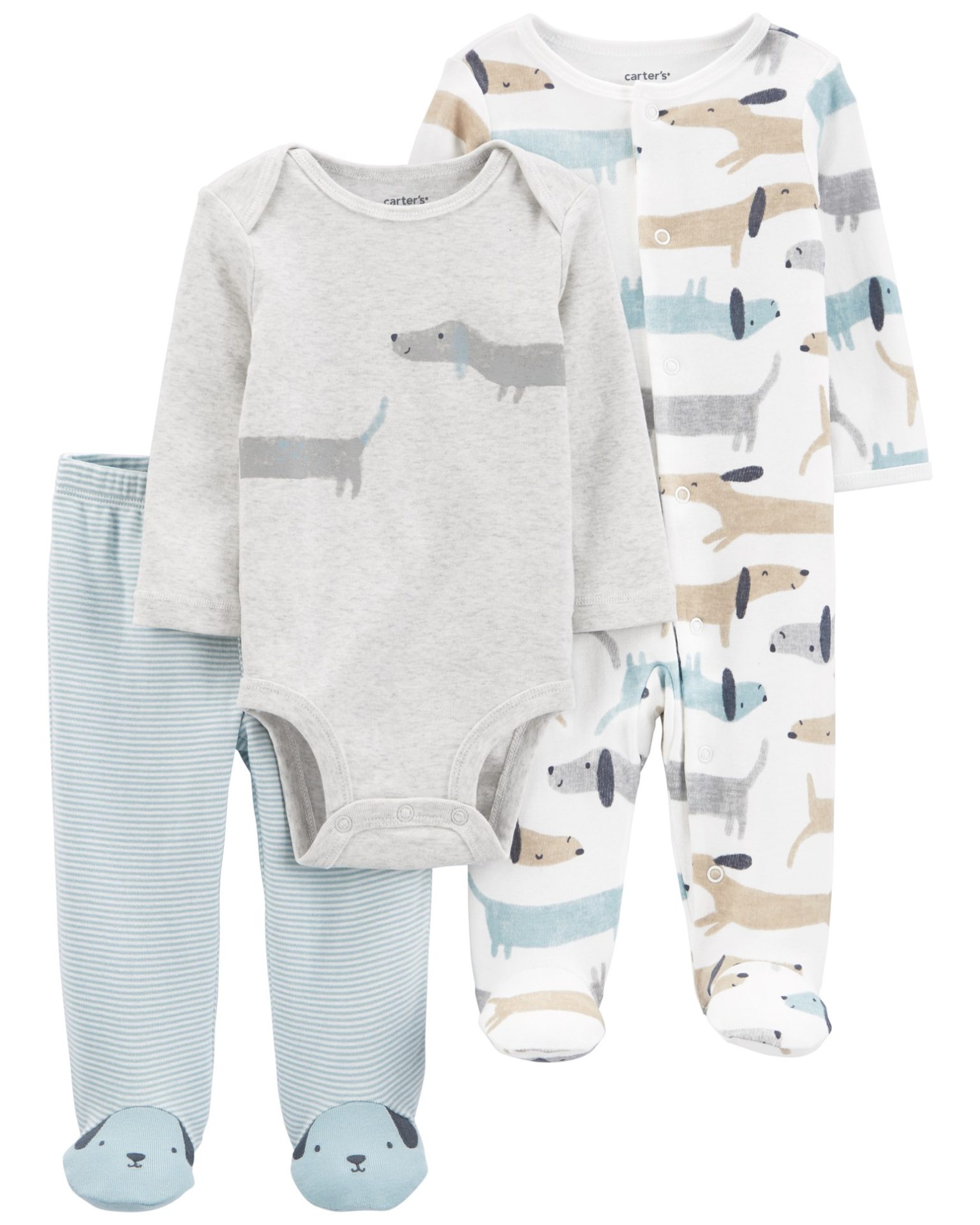 CARTER'S Set 3dielny overal na cvoky, polodupačky, body dl. rukáv Dogs chlapec LBB NB/ veľ. 56