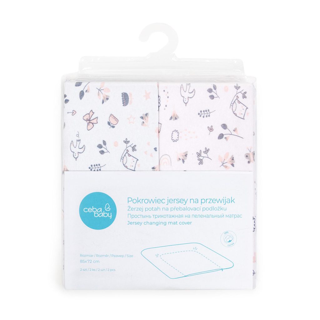 CEBA Poťah na prebaľovaciu podložku mäkkú 2 ks Candy Pink, Bird World+Light grey, Bird World – Obrázok 5