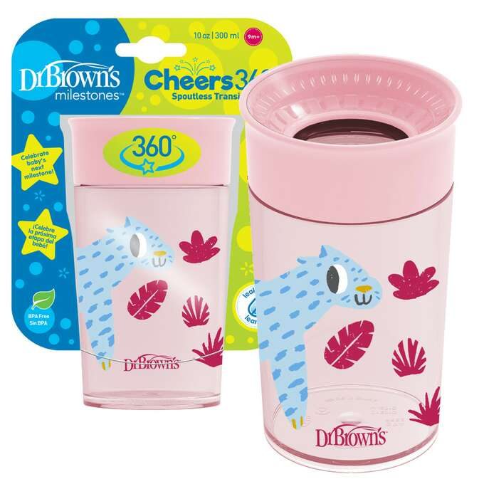 DR.BROWN'S Hrnček Cheers Jungle 300 ml 9m+, ružový – Obrázok 6