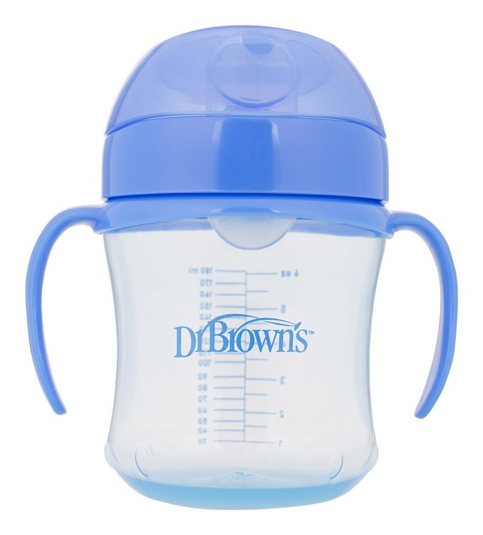 DR.BROWN'S Hrnček s mäkkým náustkom 180ml 6m+, modrý – Obrázok 2