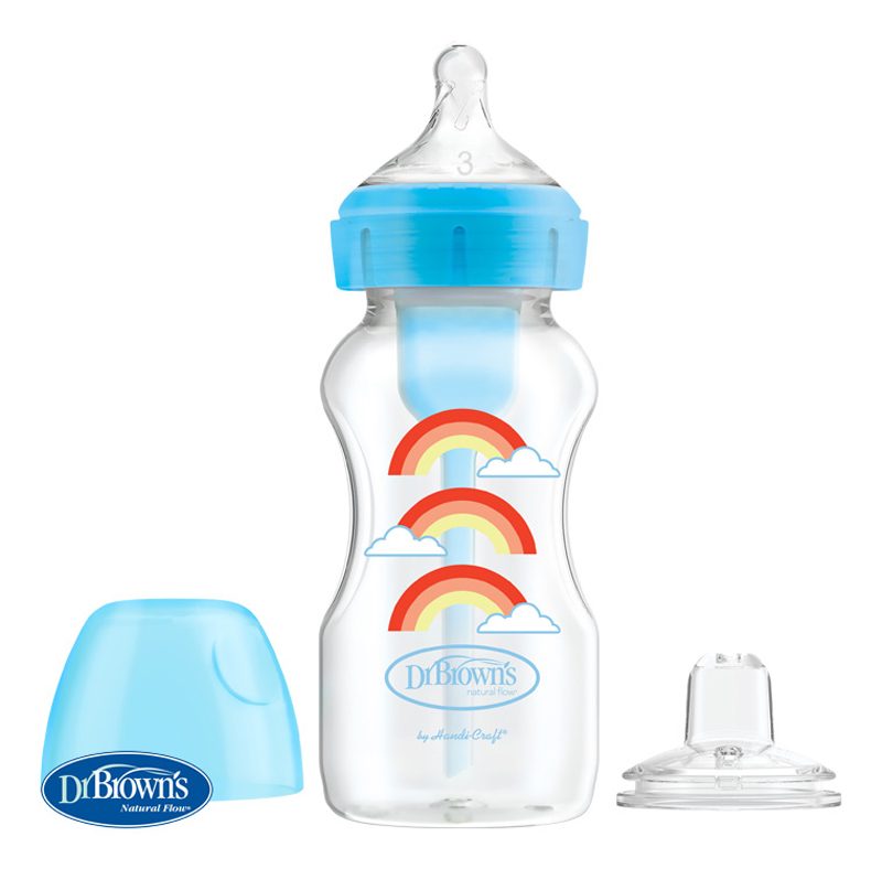 DR.BROWN'S Fľaša antikolik Options+ široké hrdlo 2v1 s náustkom 270 ml plast, modrá – Obrázok 2