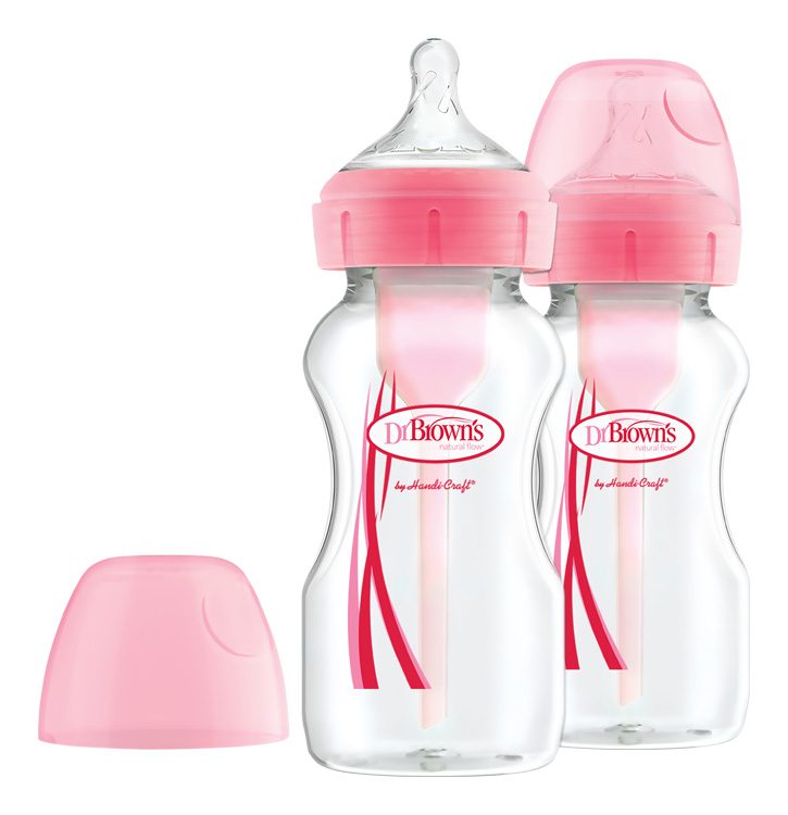 DR.BROWN'S Fľaša dojčenská Anti-colic Wide-Neck 2x270ml, ružová