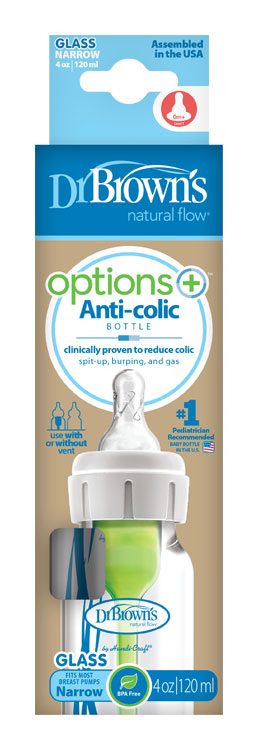 DR.BROWN'S Fľaša dojčenská Options+ sklenená Anti-colic 120ml – 1ks – Obrázok 3