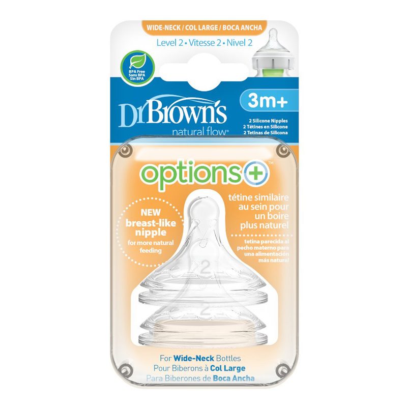 DR.BROWN'S Cumlík na fľaše Options+ široké hrdlo 3m+, silikónový 2 ks – Obrázok 5