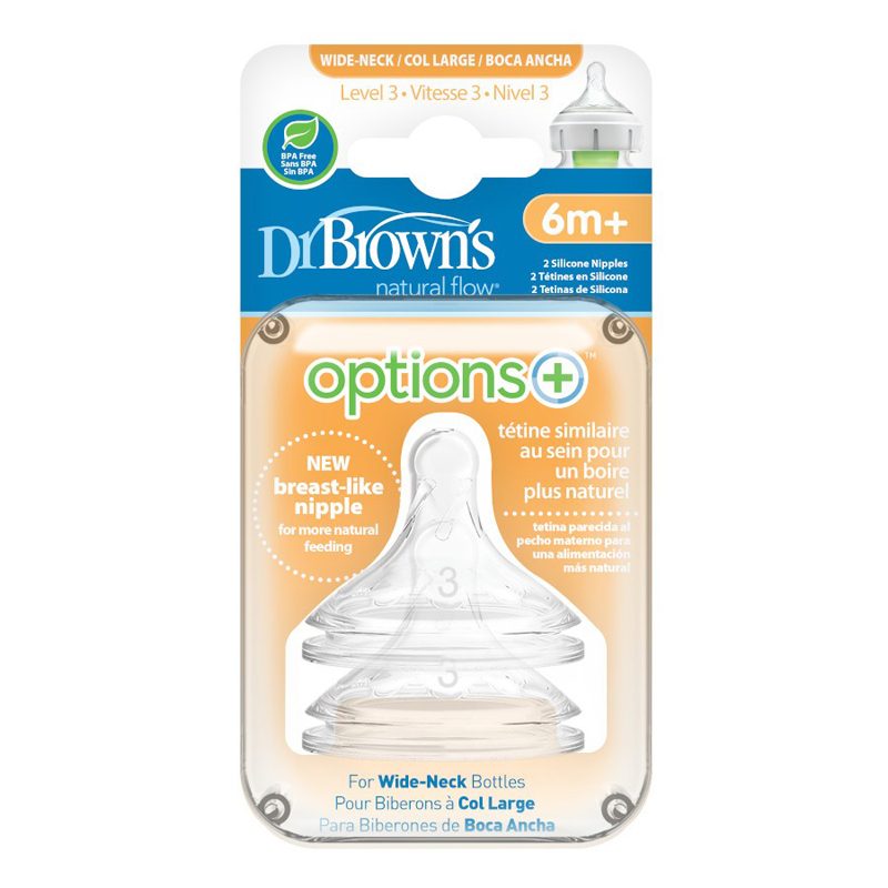 DR.BROWN'S Cumlík na fľaše Options+ široké hrdlo 6m+, silikónový 2 ks – Obrázok 5