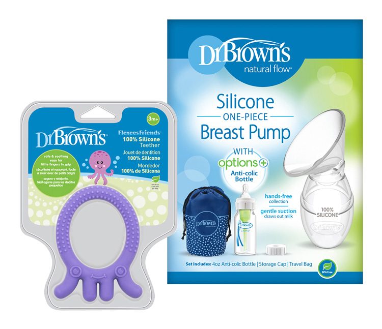 DR.BROWN'S Set Zberač materského mlieka + Hryzačka Flexees Friends chobotnica – Obrázok 2