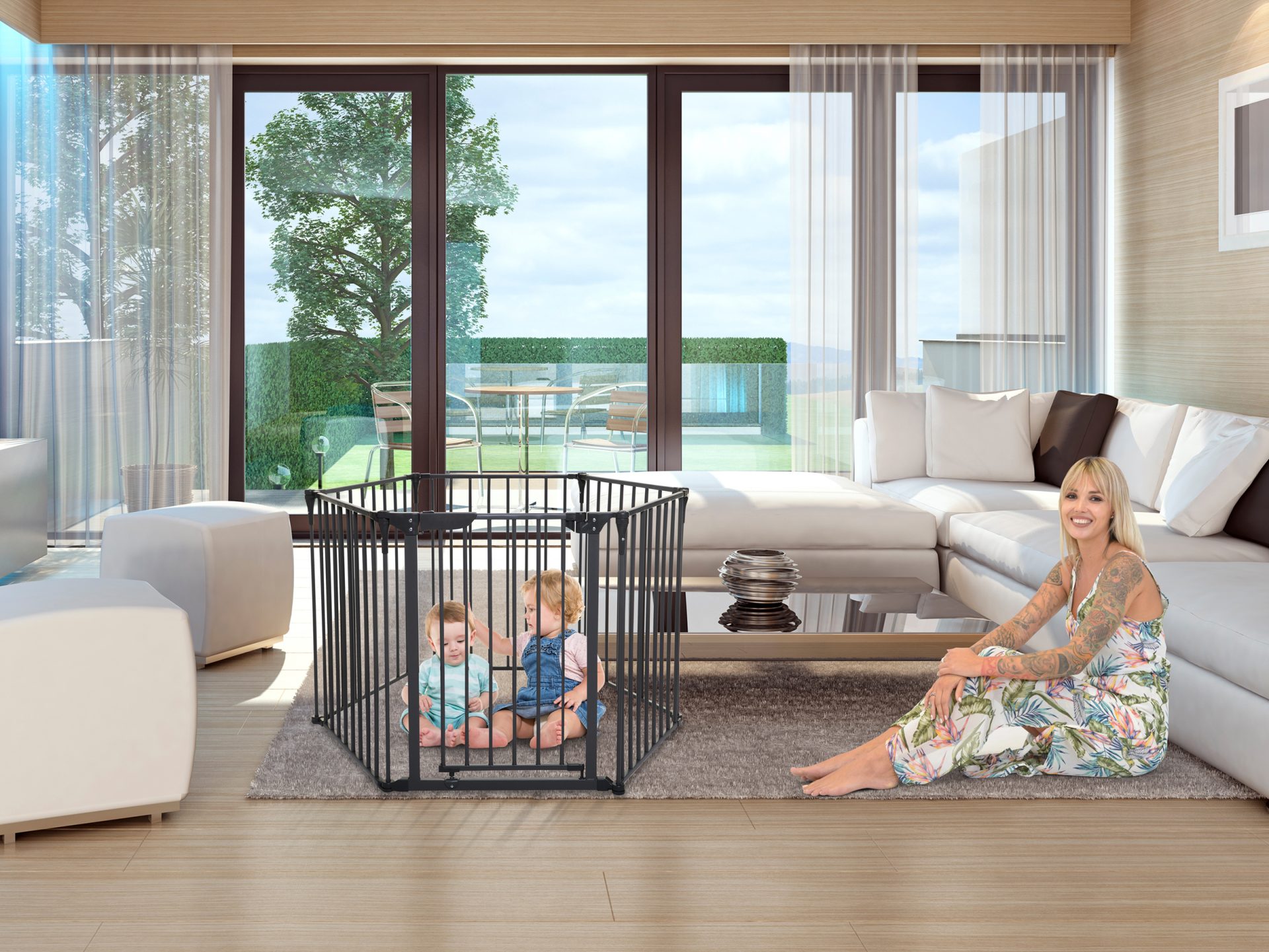DREAMBABY Ohrádka bezpečnostná 3v1 šedá – Obrázok 7