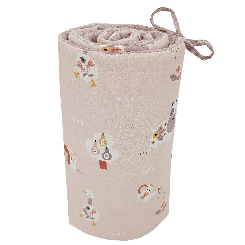 EKO Chránič do postieľky VELVET My farm Powder pink 360x35 cm – Obrázok 5