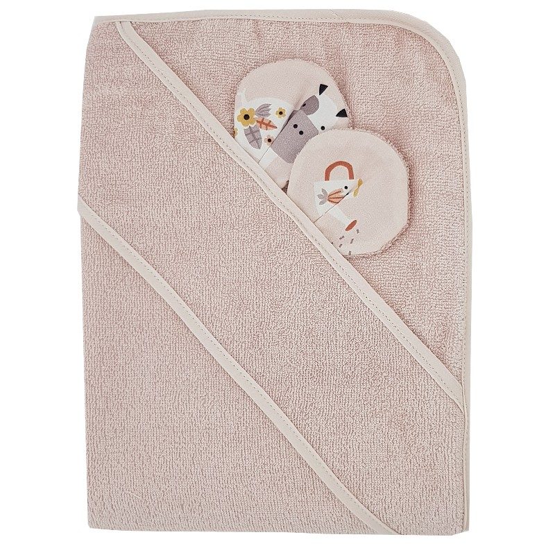 EKO Osuška na kúpanie s uškami bambusová My farm Powder pink 100x100 cm – Obrázok 3