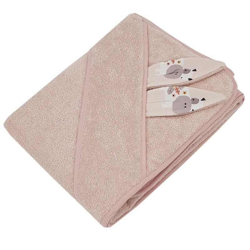 EKO Osuška na kúpanie s uškami bavlnená My Farm Powder pink 100x100 cm – Obrázok 2