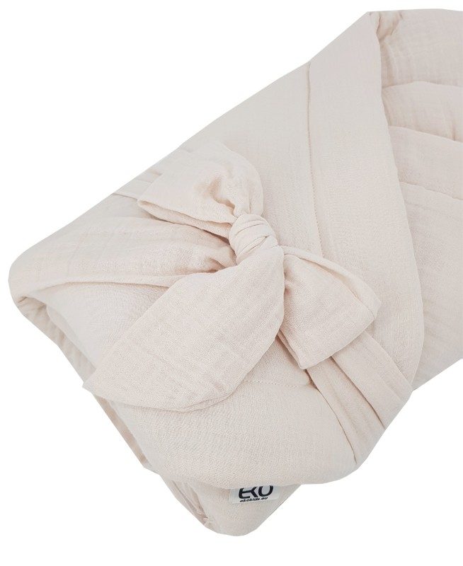EKO Zavinovačka mušelínová s kokosovou vyberateľnou vložkou a mašľou Beige 75x75 cm – Obrázok 3