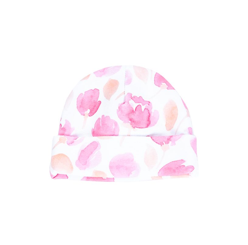 ENIE BABY Čiapka detská s ohybom Pink Leaves dievča 0-3m – Obrázok 2