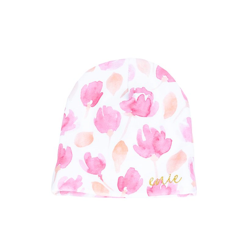 ENIE BABY Čiapka detská s ohybom Pink Leaves dievča 3-6m – Obrázok 3