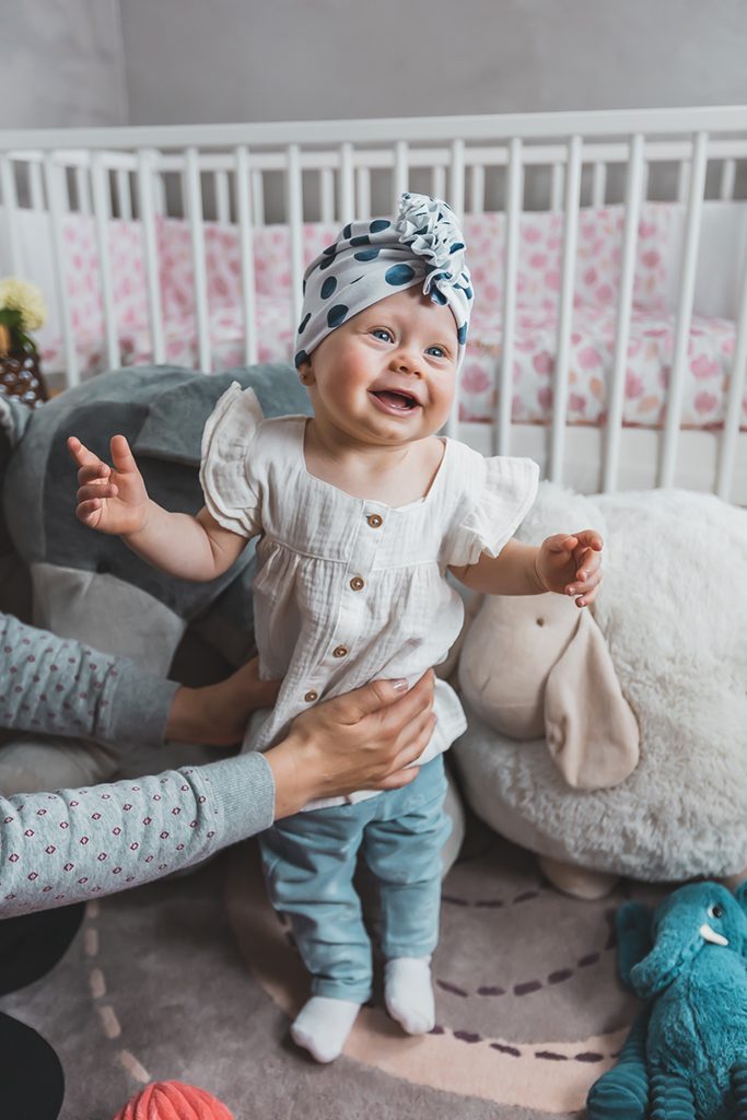 ENIE BABY Čiapka detská turban Blue circle dievča 9-12m – Obrázok 4