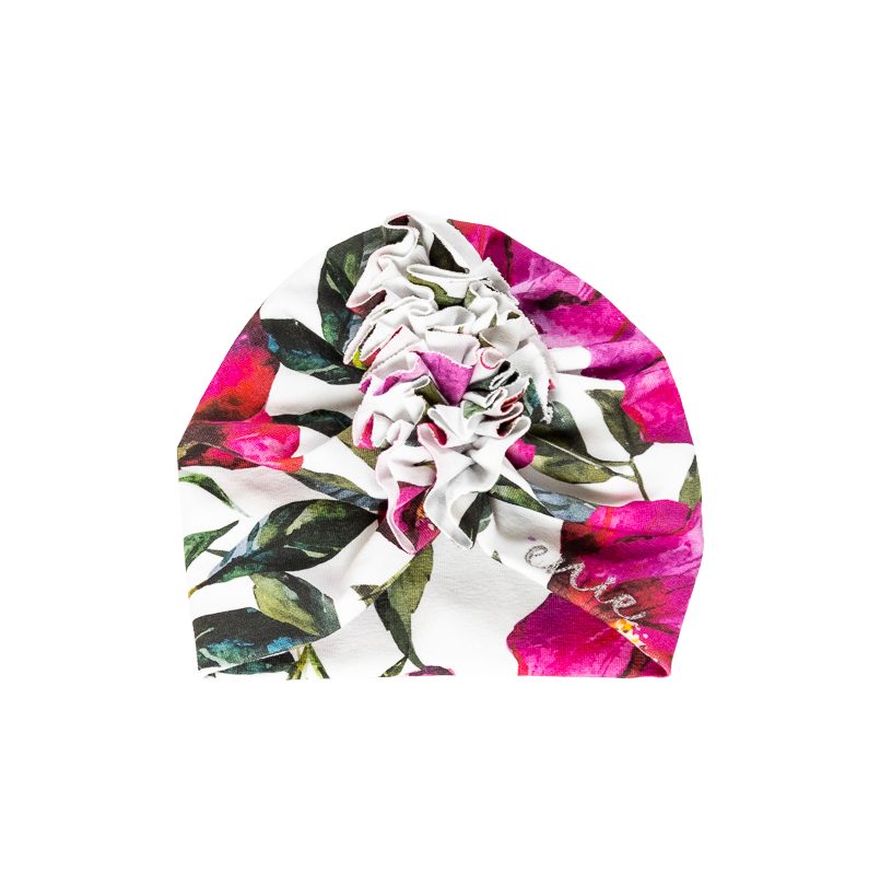 ENIE BABY Čiapka detská turban Flowers dievča 3-6m – Obrázok 2