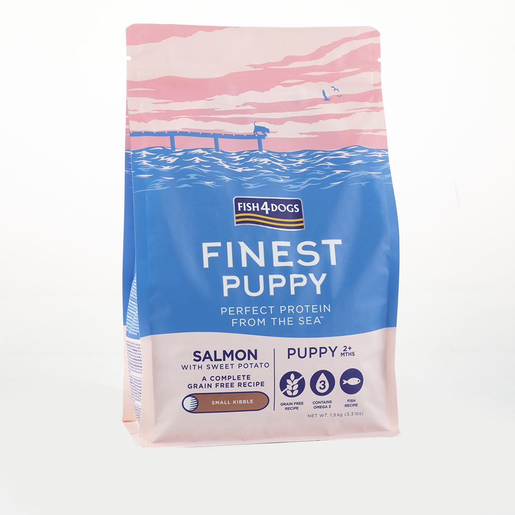 FISH4DOGS Granule malé pre šteniatka Finest losos so sladkými zemiakmi 12 kg, 2m+ – Obrázok 2