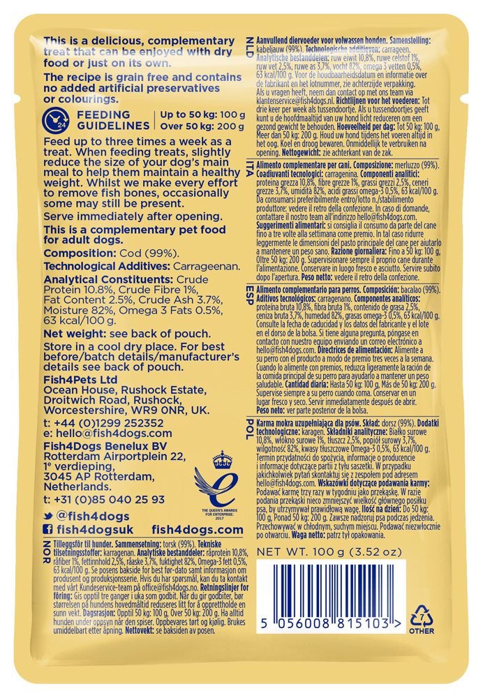 FISH4DOGS Lahodná kapsička pre psov 99% treska 100g – Obrázok 4