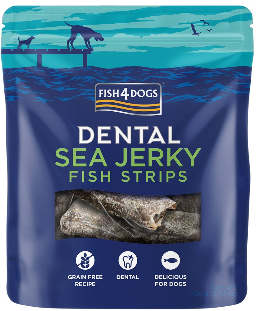 FISH4DOGS Maškrty pre psov DENTAL SEA morská ryba - prúžky 100 g