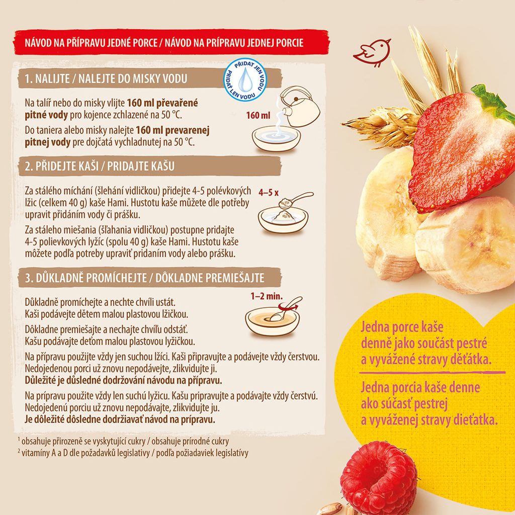 HAMI Kaša mliečna ovseno-žitná s banánom, jahodami a malinami 210 g – Obrázok 5
