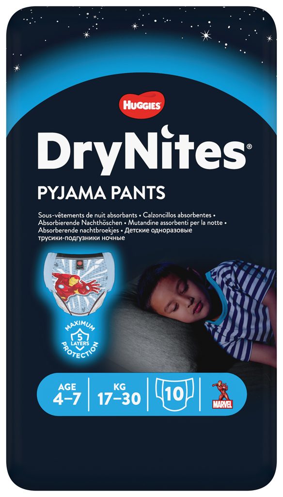 HUGGIES® DryNites Nohavičky plienkové jednorazové pre chlapca 4-7 rokov (17-30 kg) 10 ks – Obrázok 2