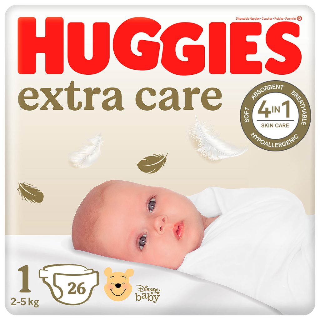 HUGGIES® Extra care Plienky jednorazové 1 (2-5 kg) 26 ks – Obrázok 2