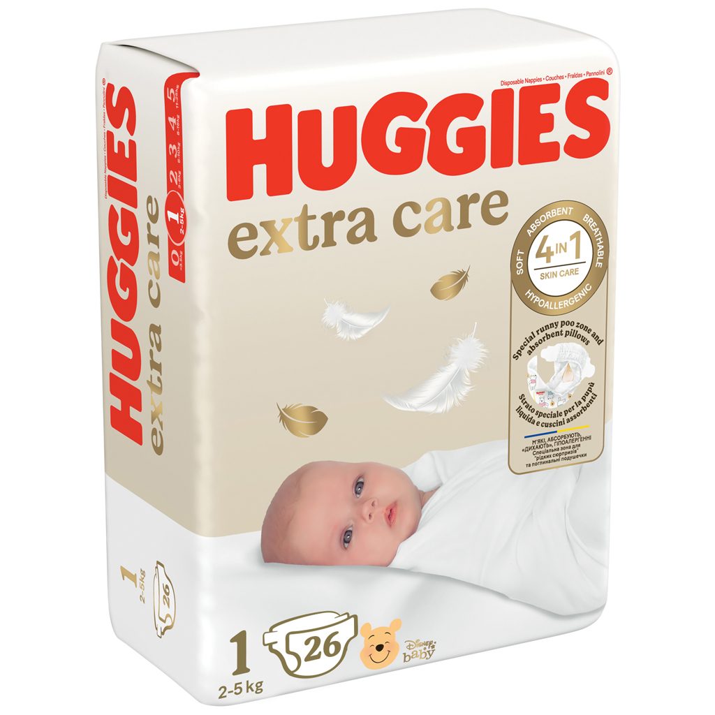 HUGGIES® Extra care Plienky jednorazové 1 (2-5 kg) 26 ks – Obrázok 3
