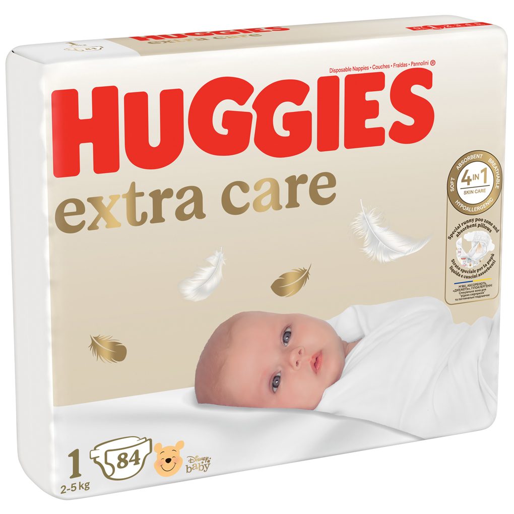 HUGGIES® Extra Care plienky jednorazové 1 (2-5 kg) 84 ks – Obrázok 3