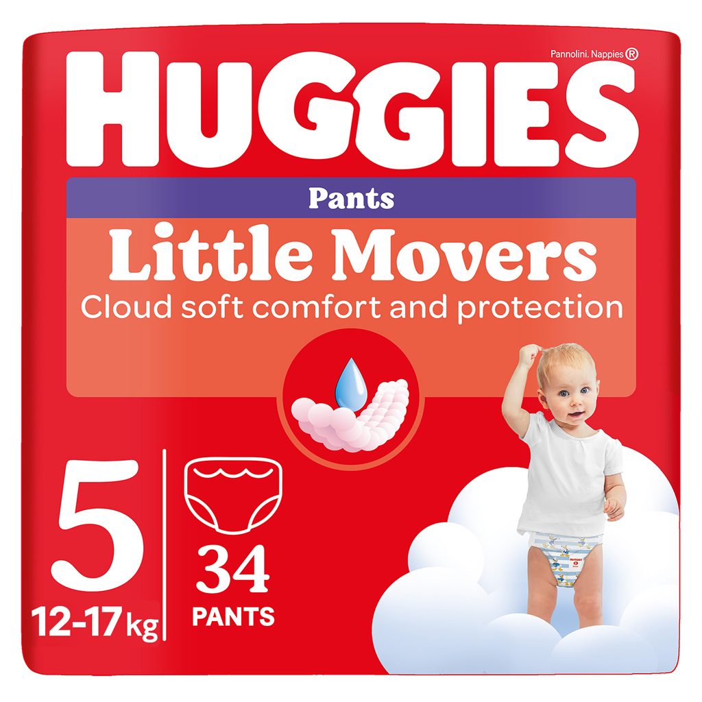 HUGGIES® Nohavičky plienkové Little Movers Pants 5 (12-17 kg), 34 ks – Obrázok 2