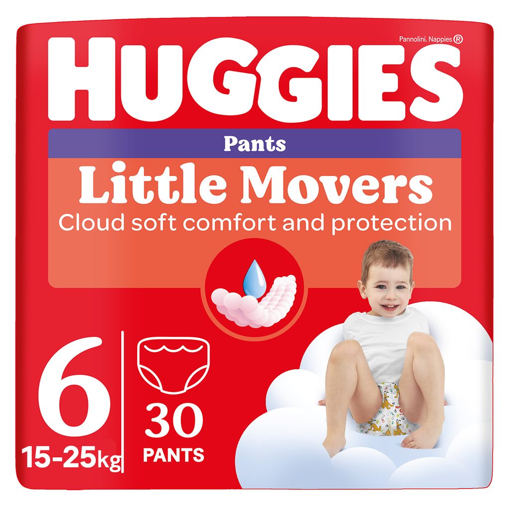 HUGGIES® Nohavičky plienkové Little Movers Pants 6 (15-25 kg), 30 ks