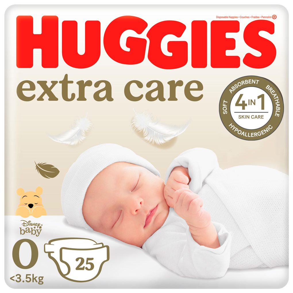 HUGGIES® Plienky jednorázové Extra Care 0 (do 4 kg) 25 ks – Obrázok 2