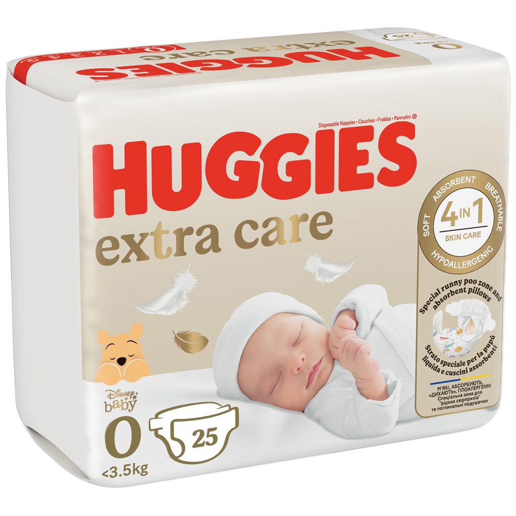 HUGGIES® Plienky jednorázové Extra Care 0 (do 4 kg) 25 ks – Obrázok 3
