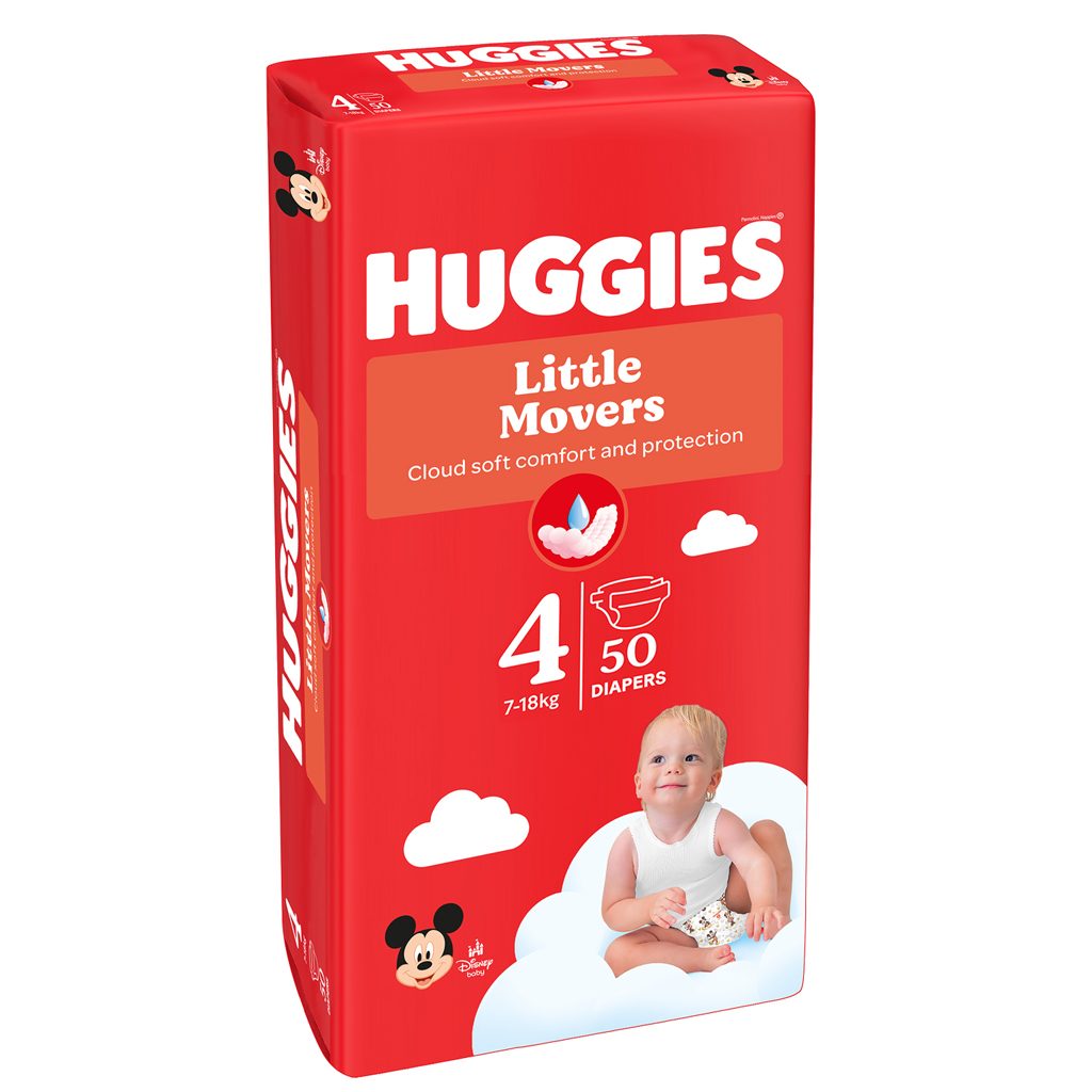 HUGGIES® Plienky jednorazové Little Movers 4 (7-18 kg) 50 ks – Obrázok 3