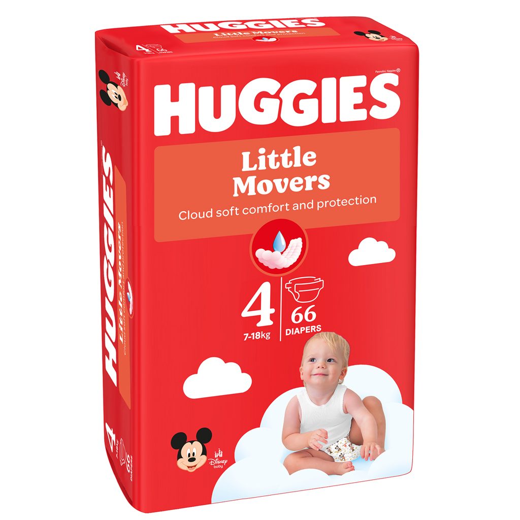 HUGGIES® Plienky jednorázové Little Movers 4 (7-18 kg) 66 ks – Obrázok 3
