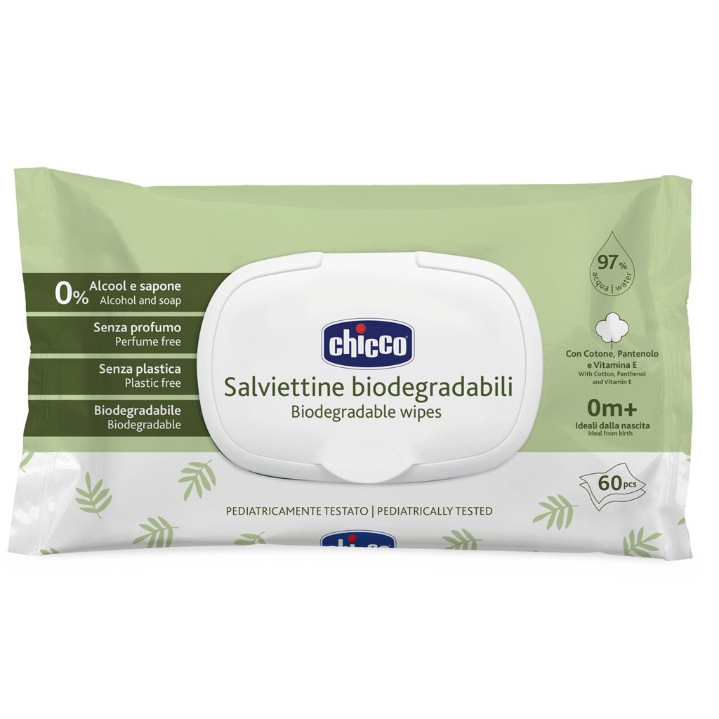 CHICCO Detské vlhčené utierky bez obsahu plastov 60 ks – Obrázok 2