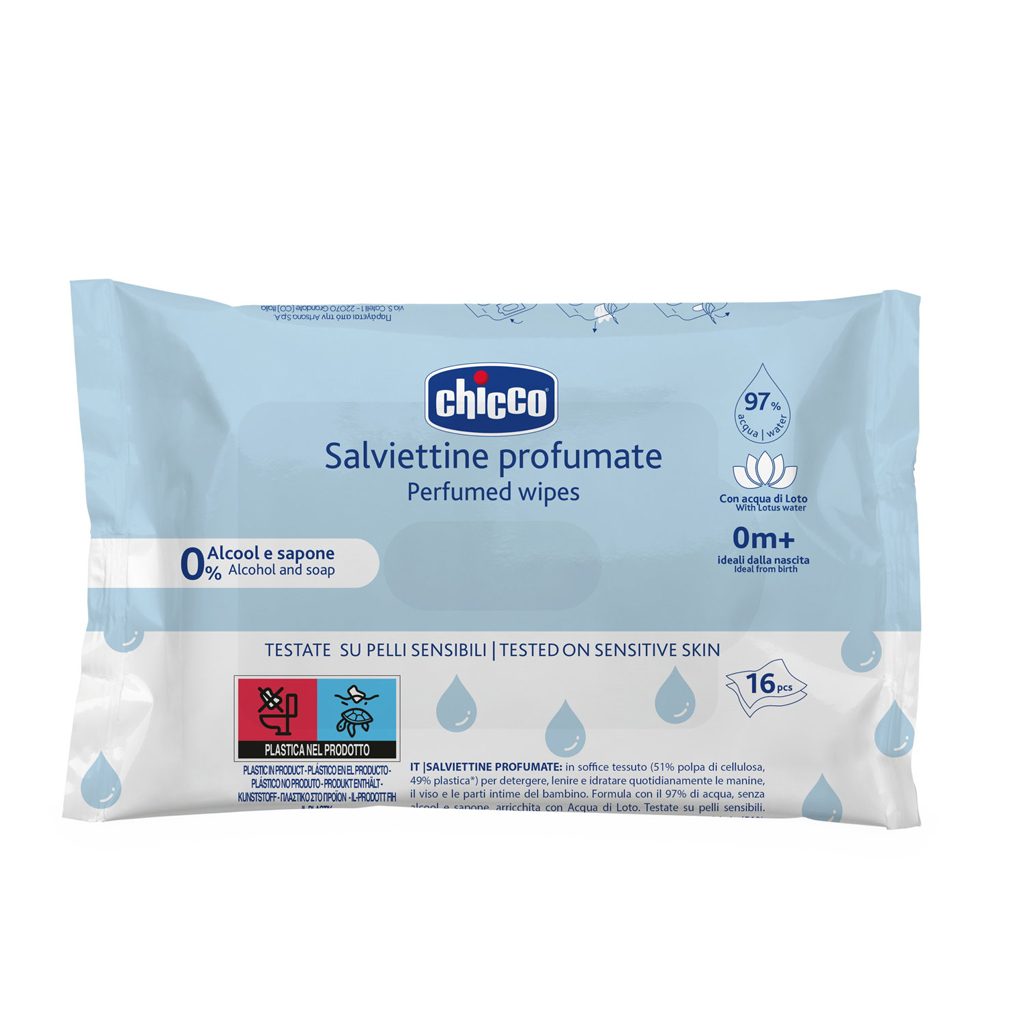 CHICCO Detské vlhčené utierky jemne parfumované do kabelky 16 ks – Obrázok 2