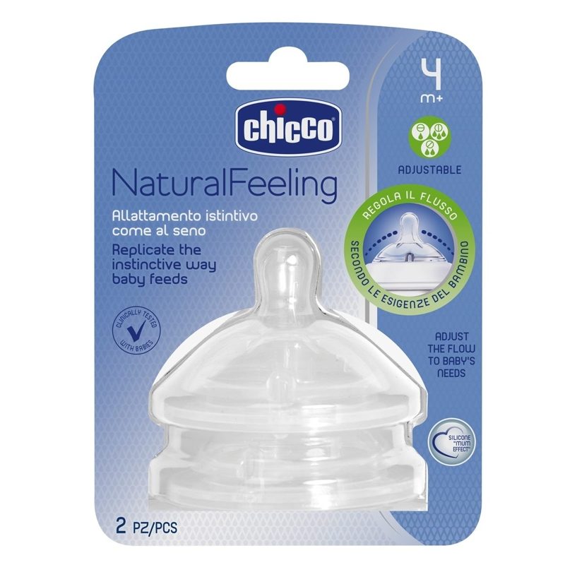 CHICCO Cumlík na fľašu Natural Feeling silikón nastaviteľný prietok 4m+ 2 ks – Obrázok 3